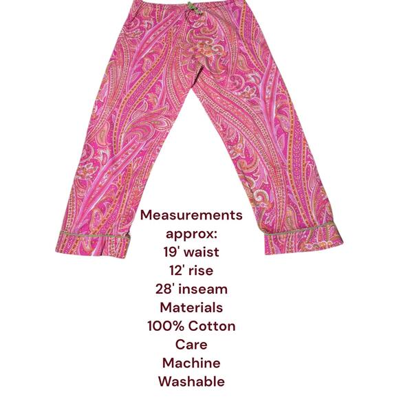 Bed Head Cropped‎ Pajama Pants M Pink & Green Paisley PJ Bottoms 100% Cotton - Picture 10 of 11